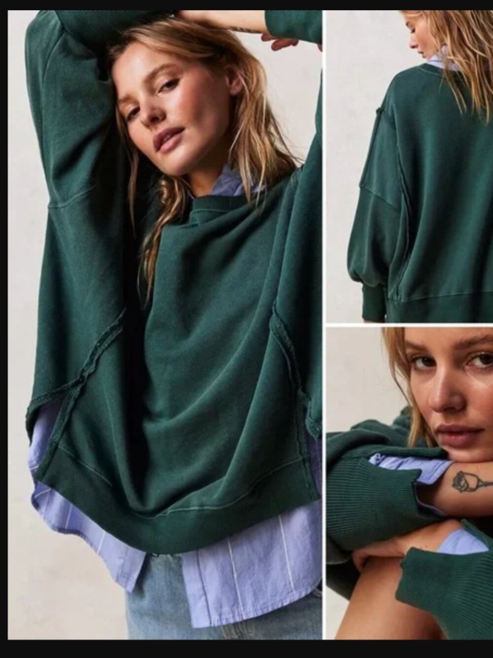 Free People We The Free Camden Pullover Sweatshirt in Spruce Green Size XS
